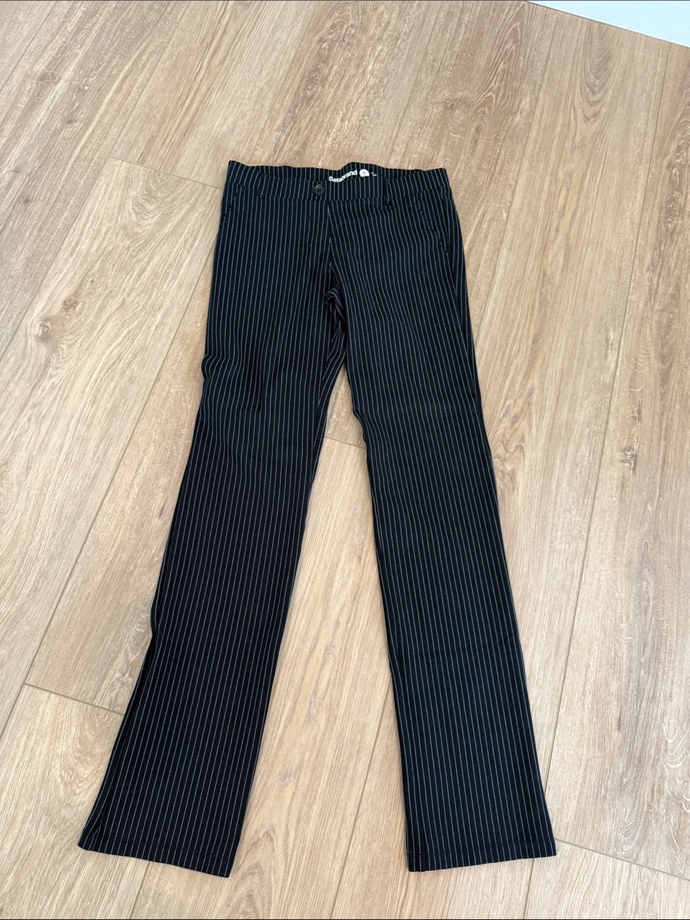 Betabrand Black with White Pinstripe Straight-Leg Pants M-long